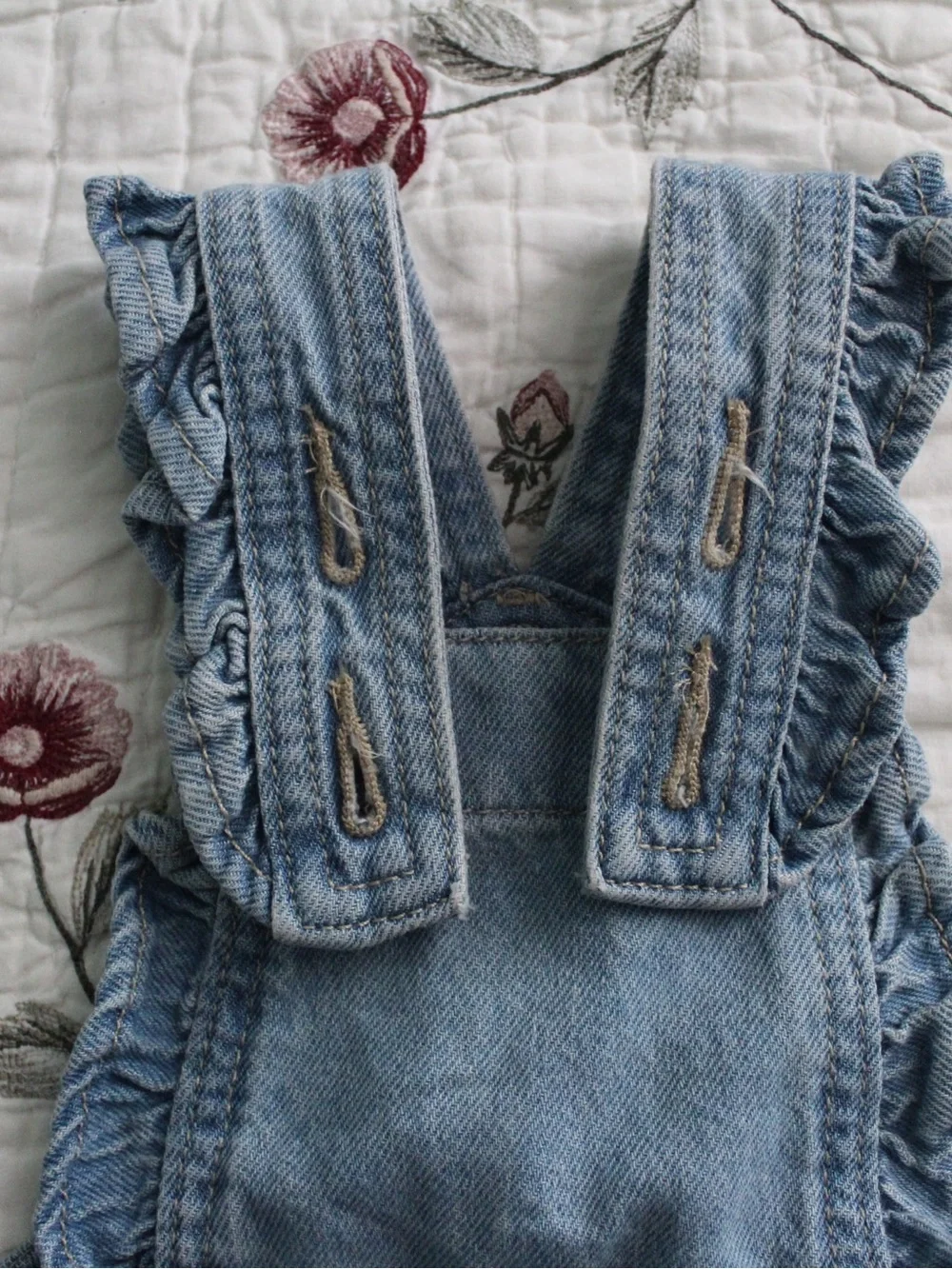 Old Navy Light Blue Denim Ruffle Strap Baby Overalls